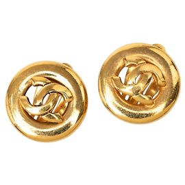 Orecchini a clip rotondi Chanel CC placcati oro