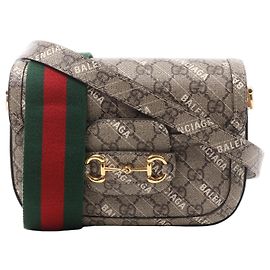 Borsa a tracolla 2Way Gucci x Balenciaga Horsebit 1955 in PVC Beige 658574