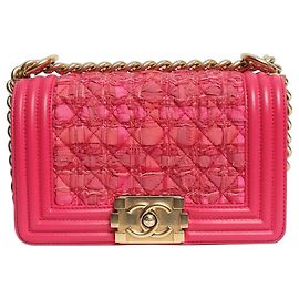 Chanel Mini borsa Boy in pelle e tweed rosa
