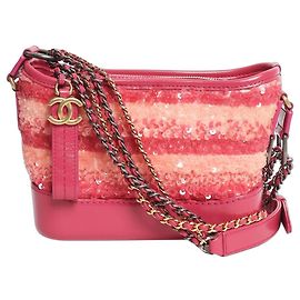 Chanel Gabrielle kleine Pailletten-Tasche rosa 2017