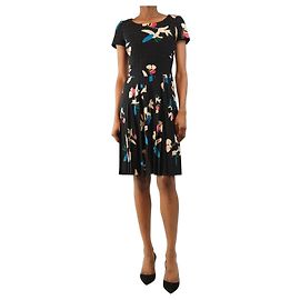 Chanel Gestepptes Midi-Kleid aus schwarzer Seide - size UK 8