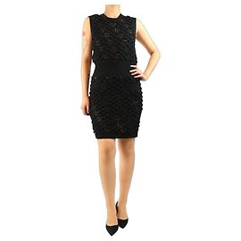 Chanel Vestido midi de malha com pompons preto - size UK 14