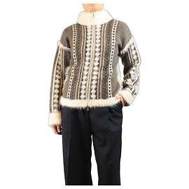 Chanel Grauer Cardigan mit Reißverschluss aus Angora- und Mohair-Mischung - size UK 14