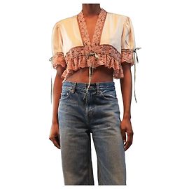 Chloé Top cropped com laço e acabamento em renda Softy pink - tamanho UK 8
