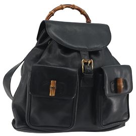 GUCCI Mochila Bamboo Couro Preto Dourado 003 2058 0016
