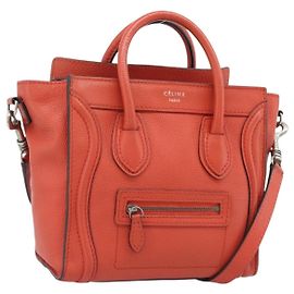 Céline CELINE Luggage Nano Shopper Hand Bag Leather 2way Orange Silver
