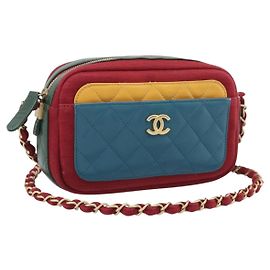 CHANEL Matelasse Chain Shoulder Bag Lamb Skin Green Gold CC