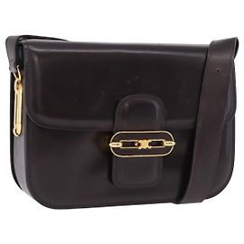 Céline CELINE Schultertasche Leder Dunkelbraun Goldfarben
