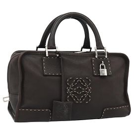 LOEWE Americana 28 Hand Bag Leather Dark Brown Silver