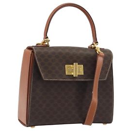 Céline CELINE Bolsa de mão em lona Macadam PVC Couro 2way Castanho Dourado