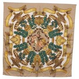 Hermès HERMES Carre 90 Scarf  DANS LES ESPRITS  Silk Beige