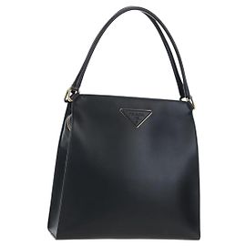 PRADA Shoulder Bag Leather Black Gold