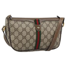 GUCCI GG Supreme Web Sherry Line Shoulder Bag PVC Beige 89 02 054