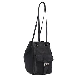 PRADA Schultertasche aus Nylon und Leder Schwarz Silber