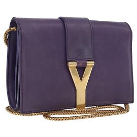 SAINT LAURENT Classic Y Line Chain Satchel Small Bag Leather Purple