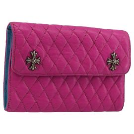 Chrome Hearts Wave 4 3-Snap Quilted Long Wallet Leather Pink