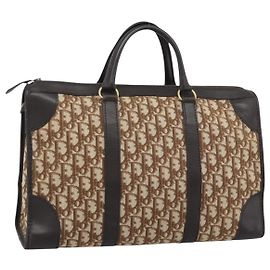 Christian Dior Trotter Canvas Boston Bag Beige Gold Tone