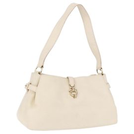 Salvatore Ferragamo Gancini Hand Bag Leather White Gold Tone