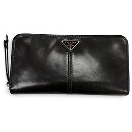 Prada Black Leather Bi-Fold Long Wallet