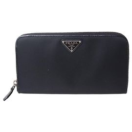 Carteira longa redonda Prada em nylon preto