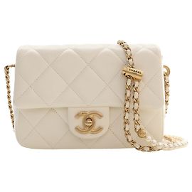 Chanel White Mini Quilted Lambskin Pearl My Perfect Single Flap