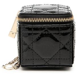 Pouch Cube Lady Dior in pelle vernita Cannage nera Micro