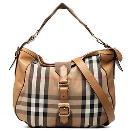 Burberry Beige Medium House Check Canvas Ashwood Hobo