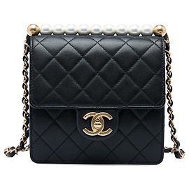 Chanel Black Small Quilted Goatskin Chic Pearls Flap
