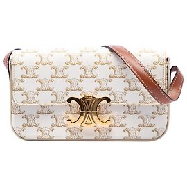 Céline Bolso de hombro Claude de lona revestida Triomphe blanca Celine