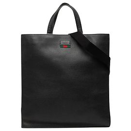 Tote Verticale Gucci in pelle di vitello grana naturale nera con Web
