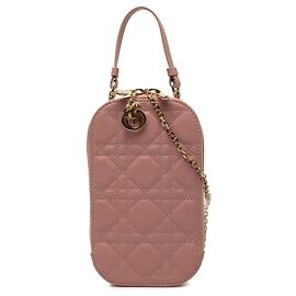 Portacellulare Lady Dior Call in in pelle d'agnello Cannage rosa Dior
