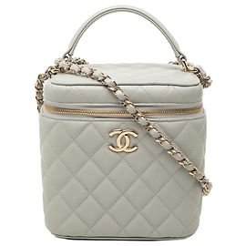 Chanel Gray Small CC Caviar Top Handle Vanity Case with Chain