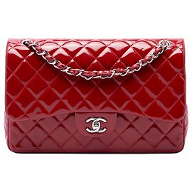 Chanel Red Jumbo Classic Patent Double Flap
