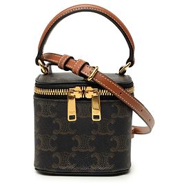 Céline Celine Mini Triomphe Vanity Case de lona revestida marrón