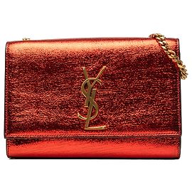 Saint Laurent Red Small Metallic Calfskin Monogram Kate Crossbody