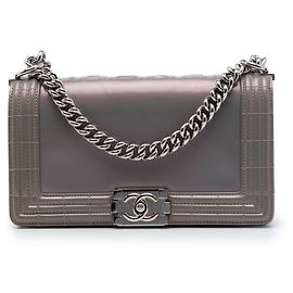 Chanel Gray Old Medium Iridescent Patent Boy Reverso Flap