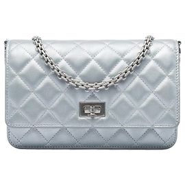 Chanel Silver Reissue 2.55 Quilted Metallic Aged Calfskin Wallet on Chain