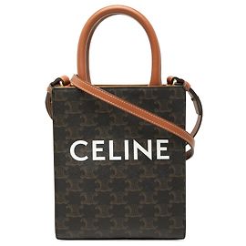 Céline Celine Mini Triomphe Coated Canvas Vertical Cabas Satchel Braun