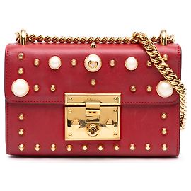 Gucci Borsa Crossbody in pelle rossa Small con perle e chiusura a lucchetto