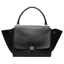Céline Bolso Trapeze Celine de piel de becerro drummed y ante negro Large