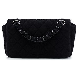 Chanel Black CC Quilted Terry Cloth Flap
