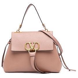 Borsa a mano Valentino VRing in pelle di vitello grana grossa marrone taglia Medium