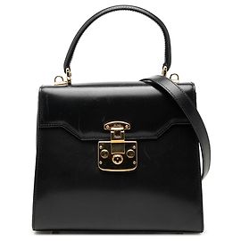 Borsa Satchel Lady Lock Gucci in pelle di vitello liscia nera
