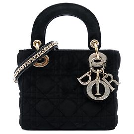 Dior Black Mini Velvet Cannage Lady Dior