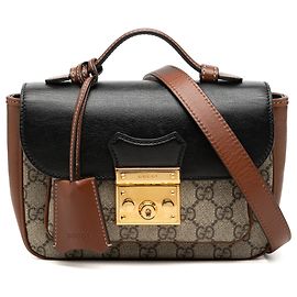 Borsa Satchel Mini GG Supreme e pelle di vitello con patta, tasca e lucchetto Gucci Beige