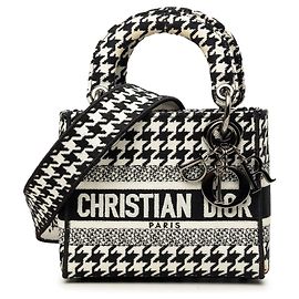 Dior White Mini Embroidered Canvas Houndstooth Lady D Lite
