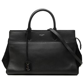Borsa Saint Laurent Cabas Rive Gauche in pelle di vitello grana naturale nera, taglia Medium