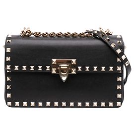 Valentino Borsa a tracolla Rockstud in pelle nera, piccola, con chiusura e catena