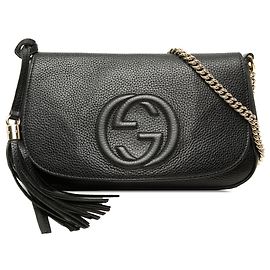 Gucci Soho Chain Flap Crossbody in pelle di vitello nera Medium