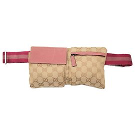 Borsetta cintura Gucci Beige GG Canvas Web con doppia tasca